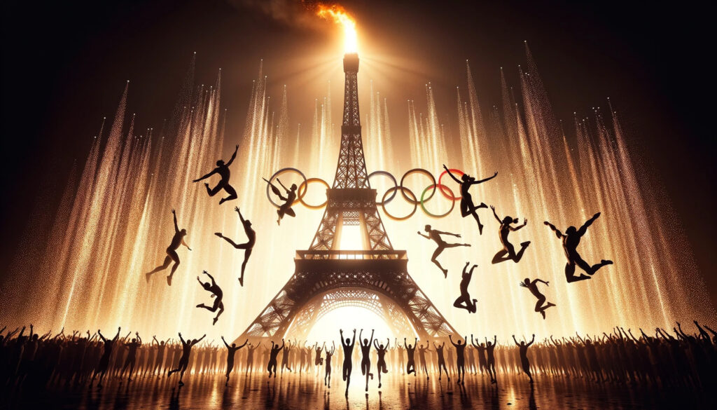 La Tour Eiffel avec les anneaux olympiques, représentant les Jeux Olympiques de Paris 2024 intégrés dans les événements.
